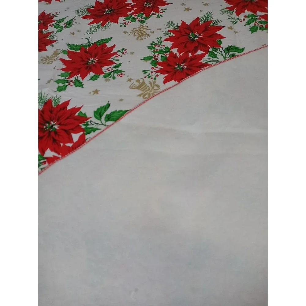 Vintage Poinsettia Vinyl Tablecloth‎ Flannel Backed 51 X 68